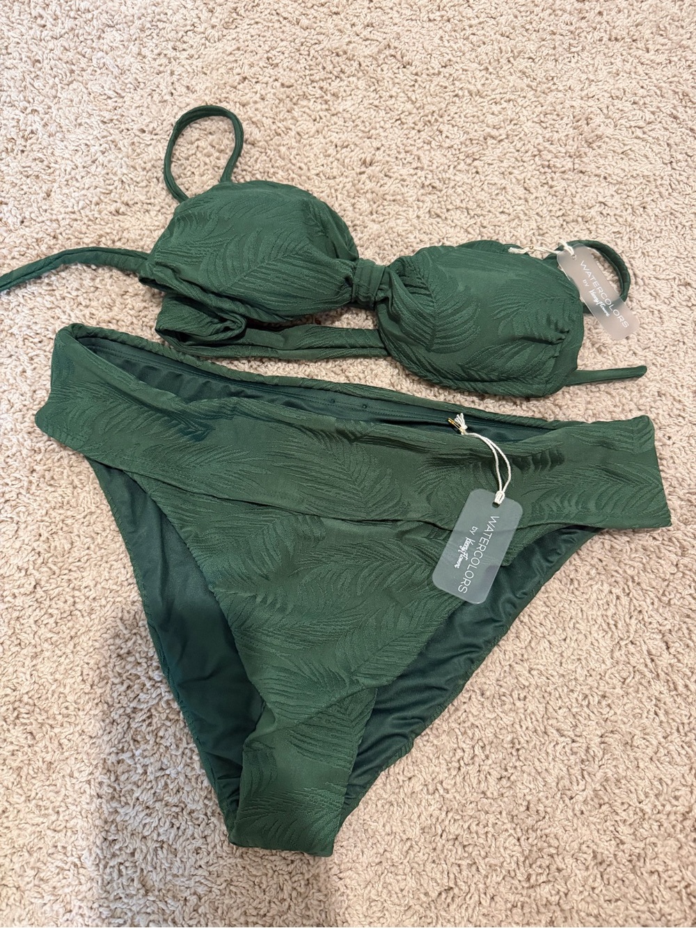NWT Watercolors by Kenny Flowers Green Textured Bikini Set S/XL
